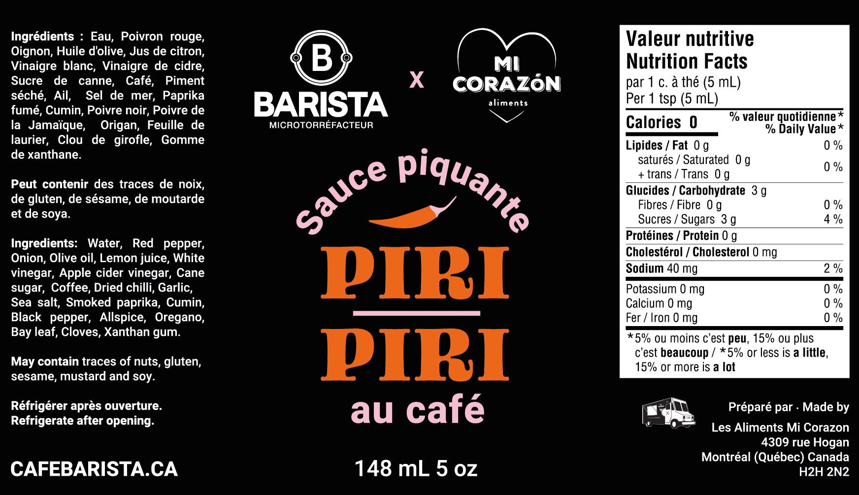 Sauce piquante Piri Piri au café - Produits gourmands - Cafe Barista